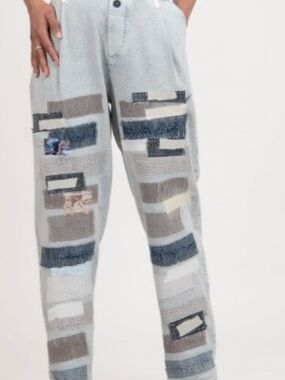 Umit Unal Patchwork Embellished Light Wash Jeans Medium